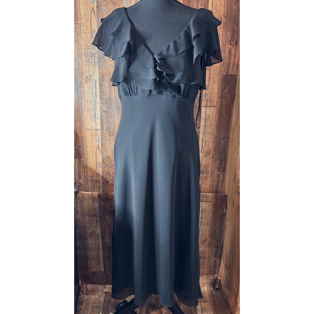 Liz Claiborne Black Maxi Dress Ruffle Detail Formal Party Elegant‎
